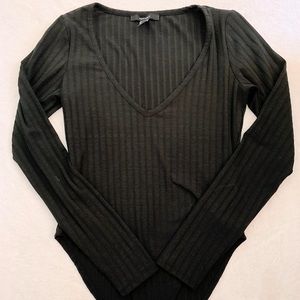 Forever 21 Black Deep V Body Suit Size Small
